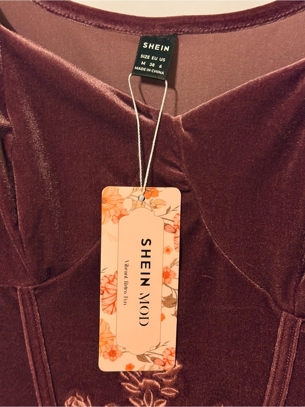 SHEIN Velvet Dress Deep Mauve NWT - Picture 3 of 5